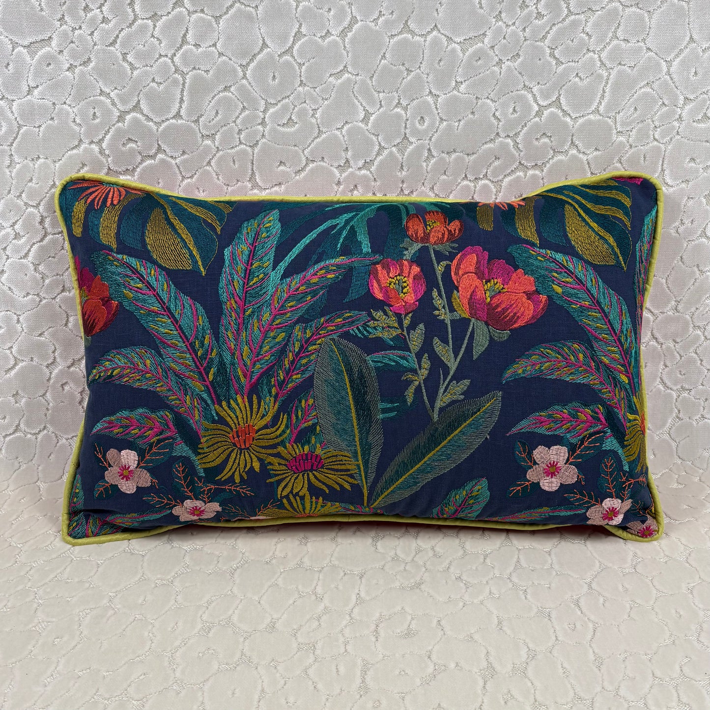 Embroidered Dark Floral Lumbar