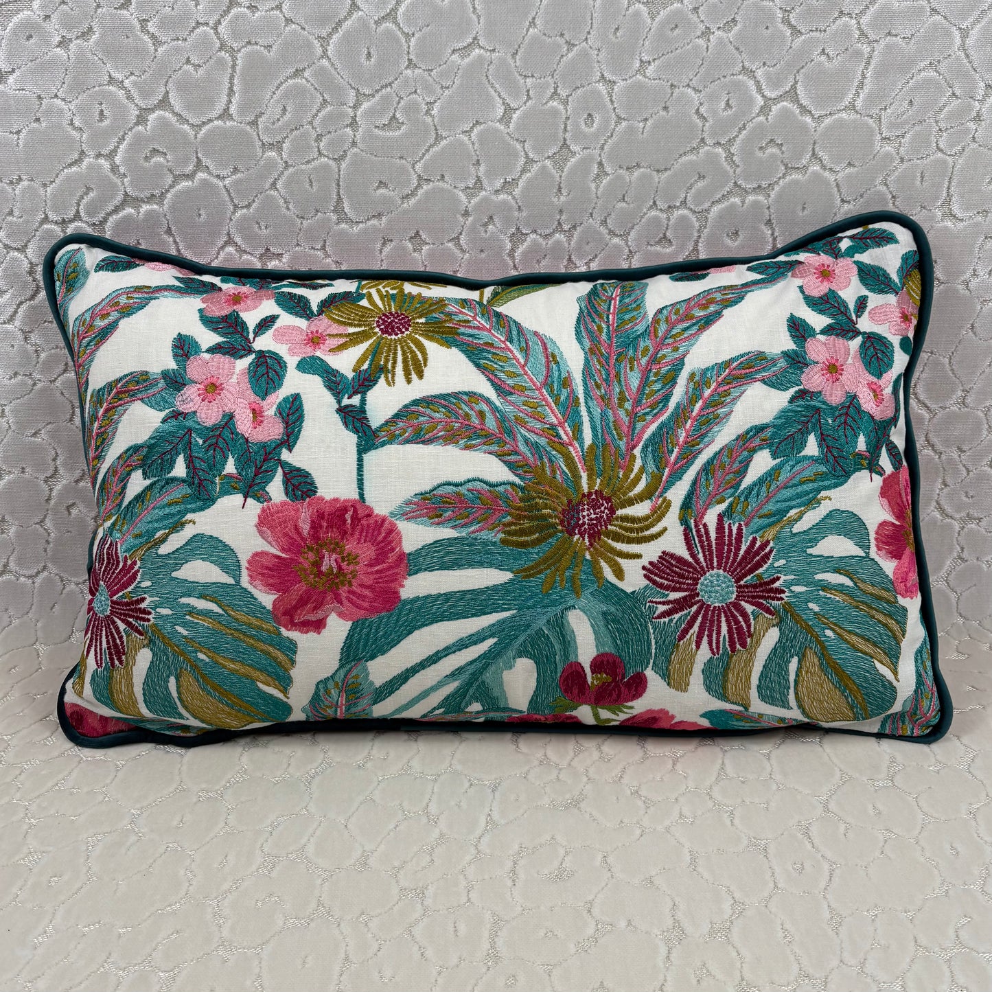 Embroidered White Floral Lumbar