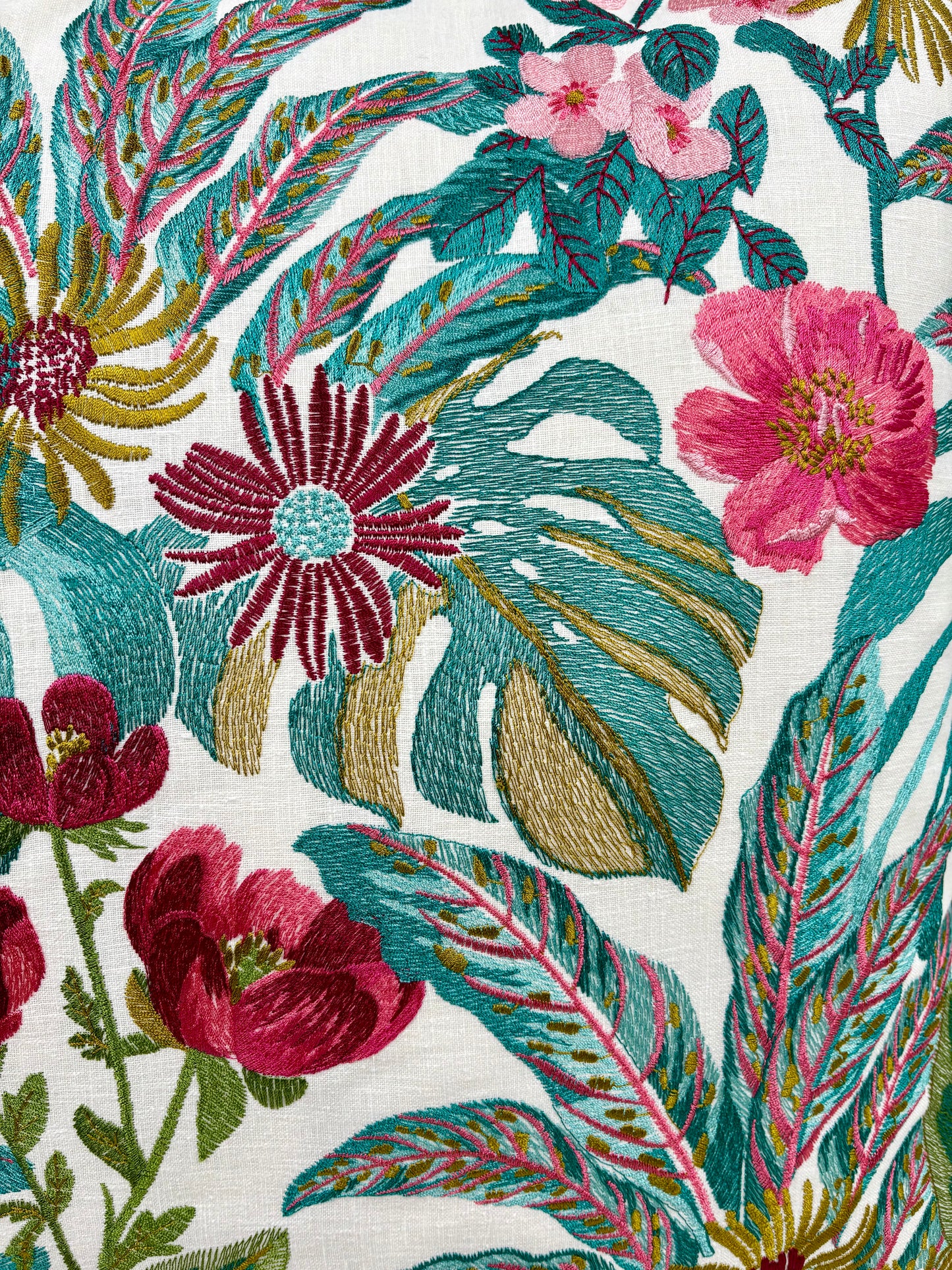 Embroidered White Floral Pillow