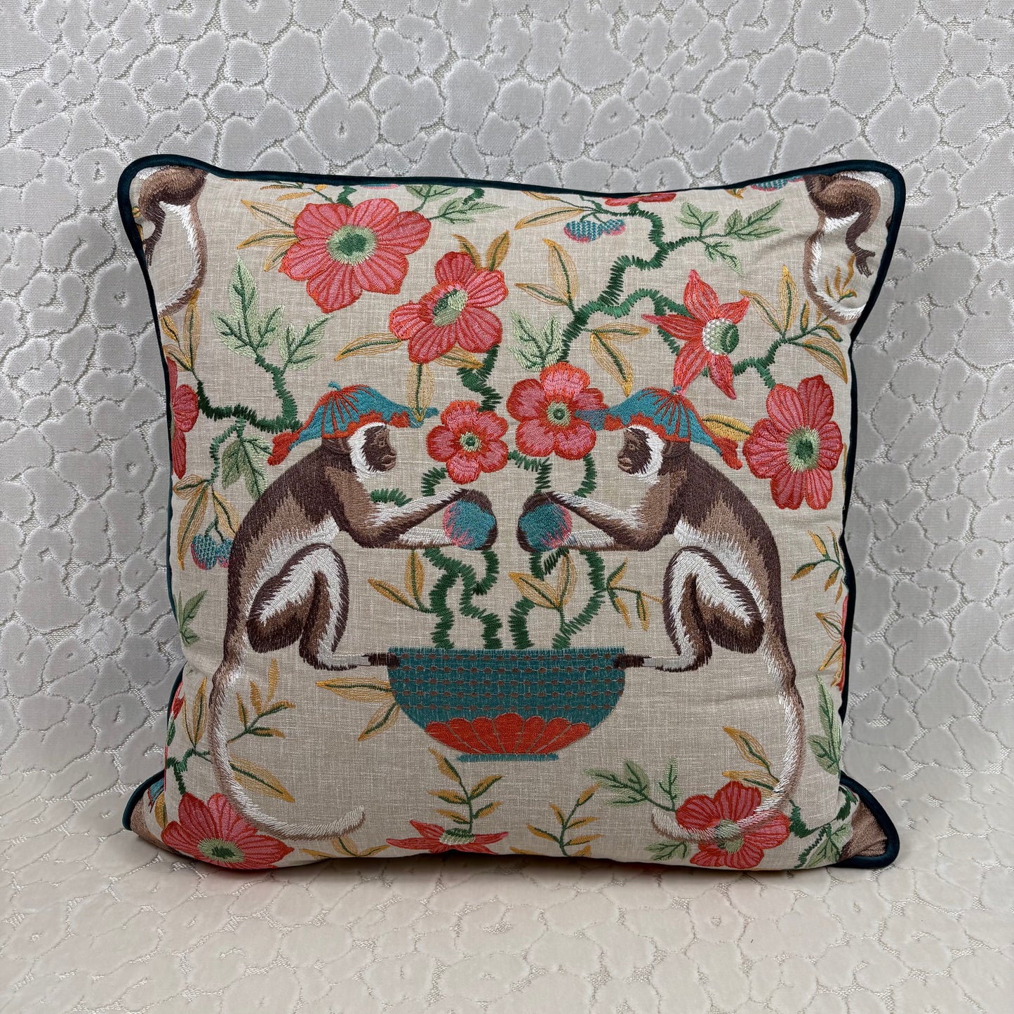 Embroidered Monkey Pillow