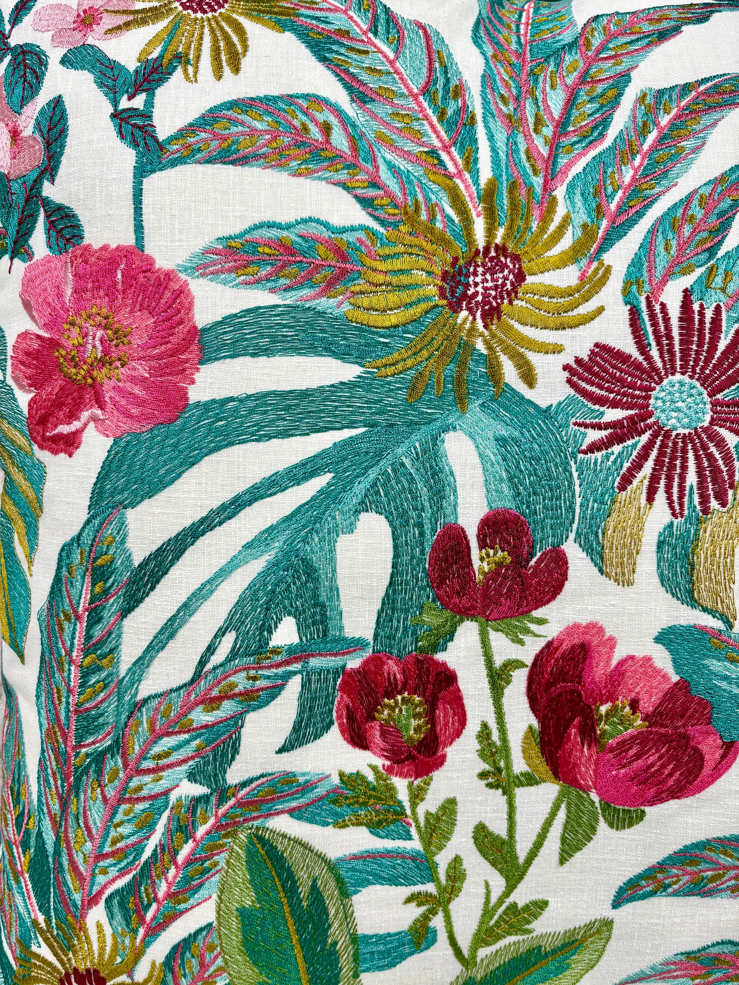 White Floral Embroidered Pillow